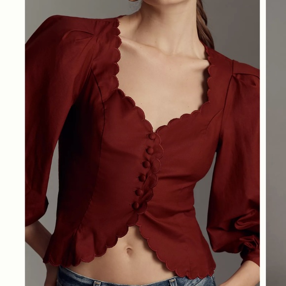 Reformaiton Elianna Top - Chianti Burgundy Red Wine Cotton Blouse French Holiday - Picture 11 of 12